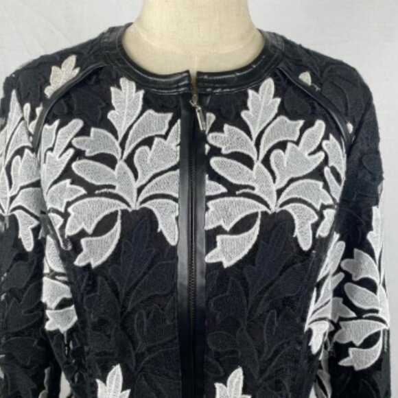 INC International Concepts | Black & White Lace Peplum Jacket | Women’s Medium - Picture 4 of 16